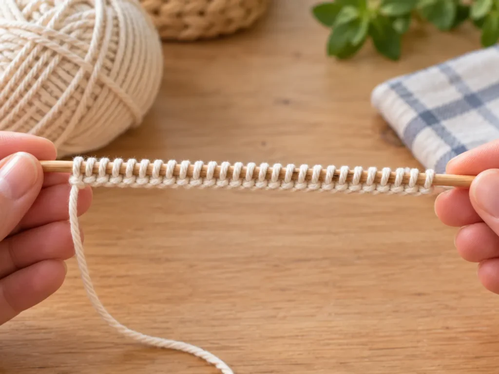 Strickanleitung für Anfänger. Einfaches Spültuch Schritt