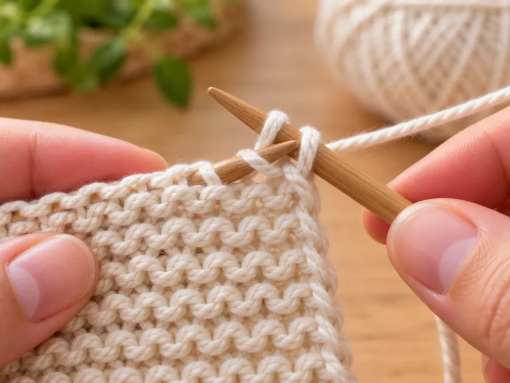 Strickanleitung für Anfänger. Einfaches Spültuch Schritt
